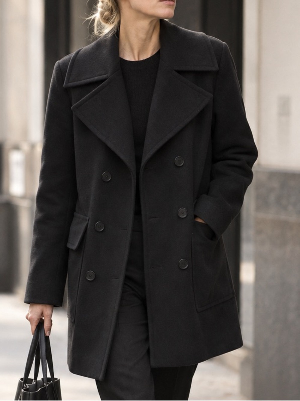 SANDRO PARIS Double-Breasted Wool Blend Tailored Coat Small
